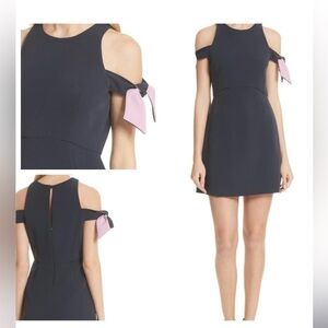 MILLY Madison Cold Shoulder flare swing navy shift Mini Dress size 10 navy nwt